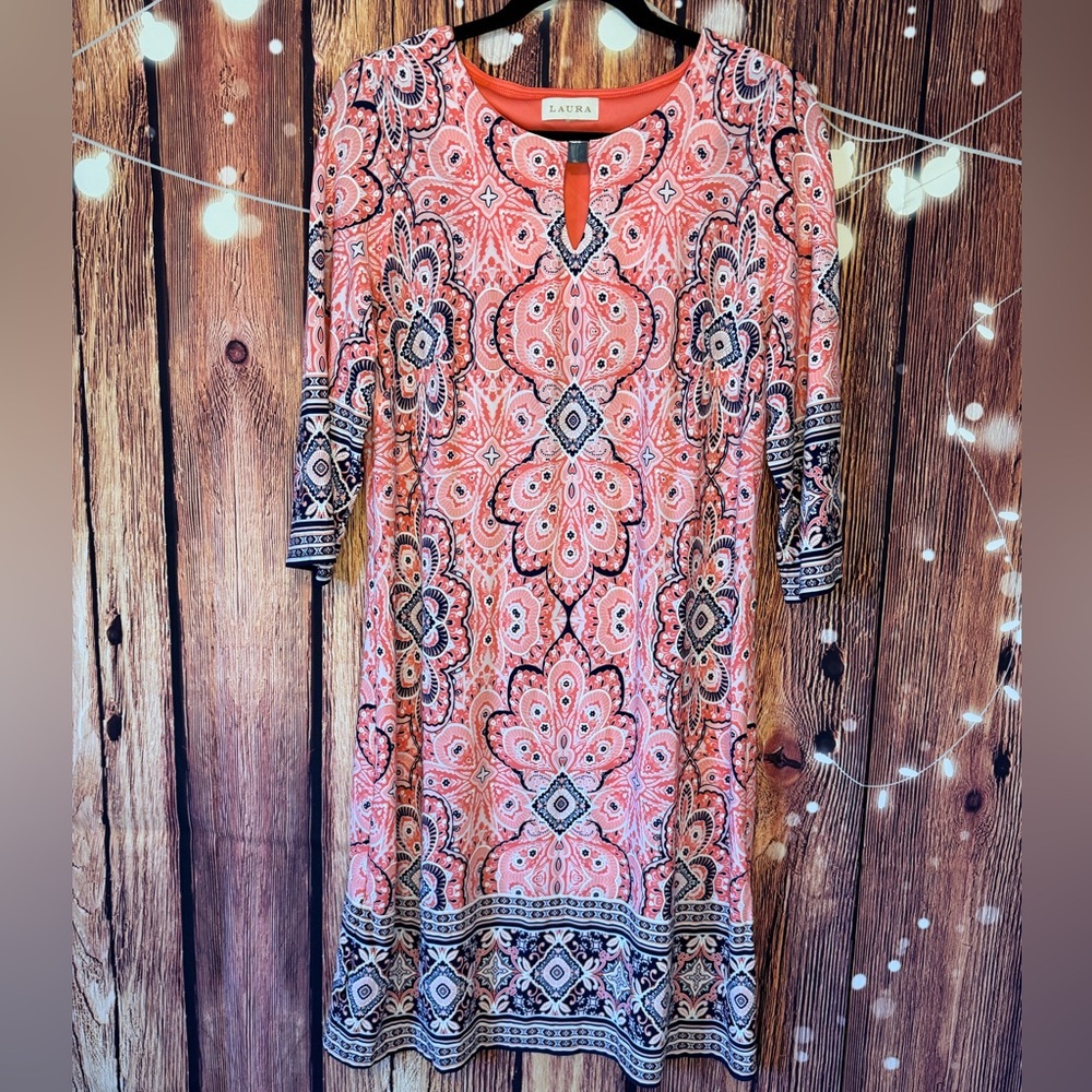 Laura Pink Patterned Dress with Silver Detail